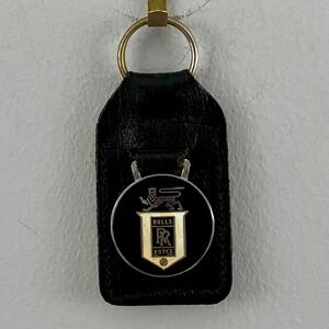 Rolls Royce Vintage 70s Leather Key Fob Men OS Black Enamel Logo Made In England